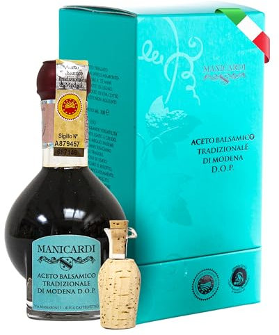 MANICARDI Vinaigre Balsamique Traditionnel de Modène DOP Affiné - Vieilli 12 Ans - Parfait pour les Snacks, les Pâtes, les Légumes, les Assaisonnements pour Salades et les Viandes - 100 ml