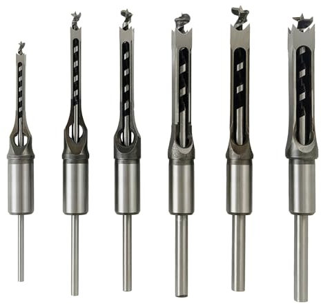AeKeatDa 6pcs Square Hole Mortise Chisel Drill Bit Tools, 5/8 9/16 1/2 3/8 5/16 1/4 for Precise Woodworking