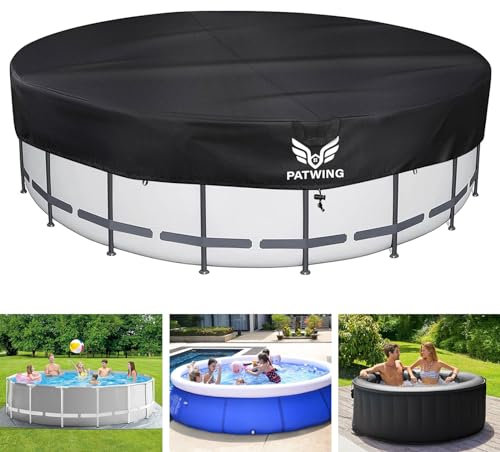 PATWING Bache Piscine, Couverture de Piscine d'hiver en Oxford 600D, Imperméable Anti-Poussière Anti-UV, Bâche de Piscine été et Hiver avec Cordon de Serrage et Rivets de Fond (390/460x20cm)