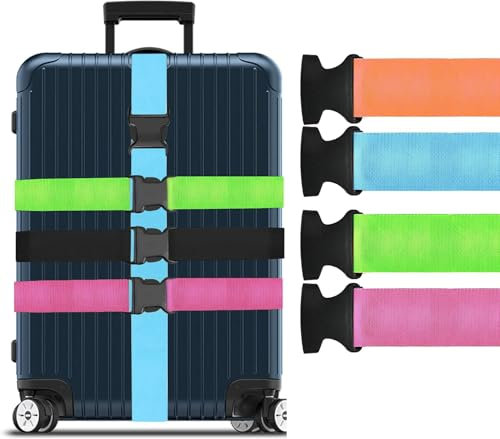 Inorbit Gepäckgurte für Koffer, personalisierte Gepäckgurte mit 3 Anhängern, verstellbare Reiseverpackung, sicheres Gürtel-Zubehör-Set für Reisetasche, 4 Stück in Multicolored, Nylon, 180 cm Länge