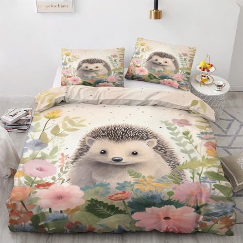 GEDAEUBA Winter Bettwäsche 155x220 Igel - Tiere Bettbezug 155x220 3 teilig, Wendebettwäsche und Kissenbezug 80x80, Weiche & Angenehme & Warme Mikrofaser Bettwäsche-Sets mit Reißverschluss