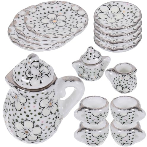 15 Stücke Miniatur Teeservice Porzellan Kinderküche Geschirr Mini Teetasse Set 1: 12 Puppenhaus Zubehör Jungen Mädchen Kinder Weihnachten Kleine Rollenspiele