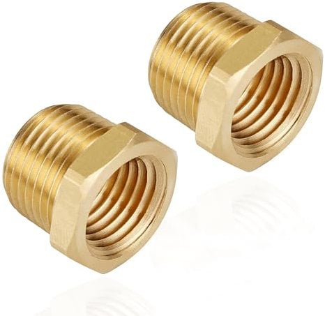 ZOUNI Brass 2 Pcs Reducer Hex Bushing, 1/2MNPT to 3/8FNPT, NPT Thread, Heavy Duty Pipe Fitting