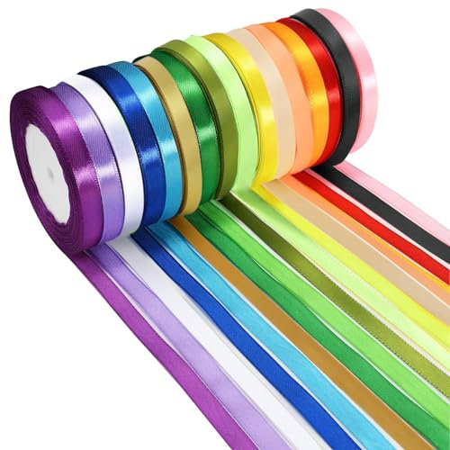 ALEGRE 16 Farben Satinband Geschenkband 10mmx22m, Schleifenband Grün Blau Rosa, Seidenband Bänder zum Basteln, Ribbon Wetterfest, Geschenkbänder Stoffband,Borten und Bänder zum Nähen,Hochzeit,Schleife