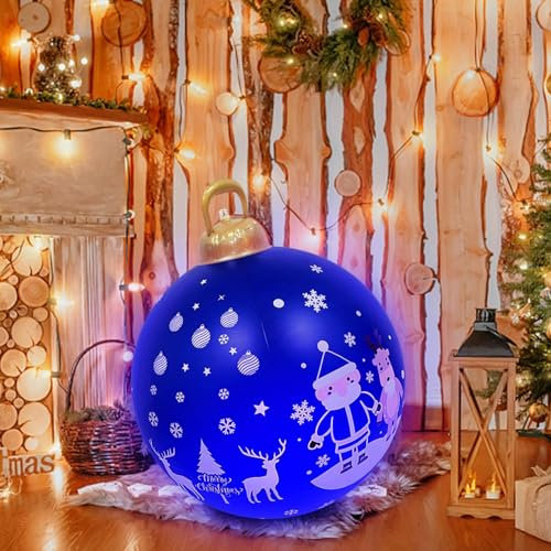 23,6 Zoll aufblasbare Weihnachtskugeldekorationen, aufblasbare PVC-Weihnachtskugeln for den Außenbereich, aufblasbare Weihnachtskugel for den Außenbereich, leuchtende PVC-Weihnachtsdekorationen for de