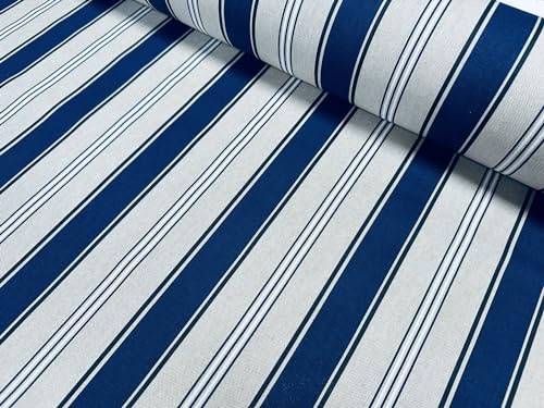 Stoff mit klassischen maritimen Streifen, Leinenoptik, Marine-Druck, Vorhang, Polstermaterial, 140 cm breit, Meterware
