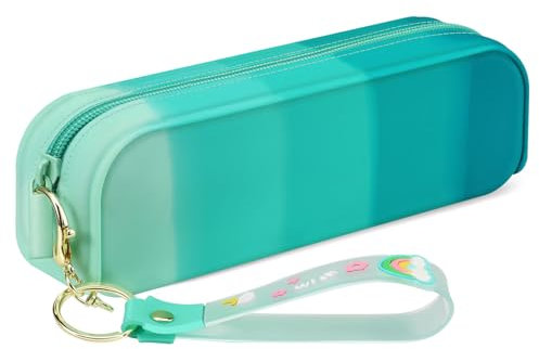 FINPAC Astuccio in Silicone, Portamatite formato Bustina con Cinturino da Polso, Grande Capacità Cancelleria Organizzatore con Cerniera, Verde