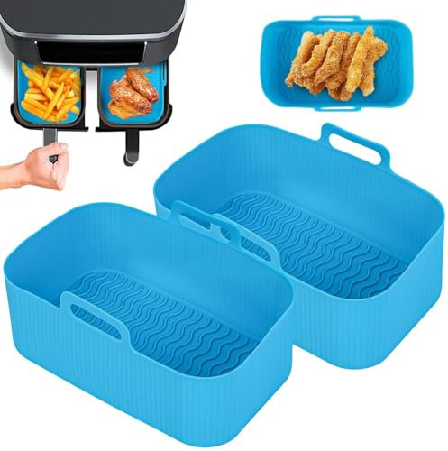 Anttyscar 2Pcs Silicone Air Fryer Liners for Ninja Dual Drawer Air Fryer,AF451UK/AF400UK,Air Fryer Rack Accessories for Air Fryer, Oven and Microwave Blue