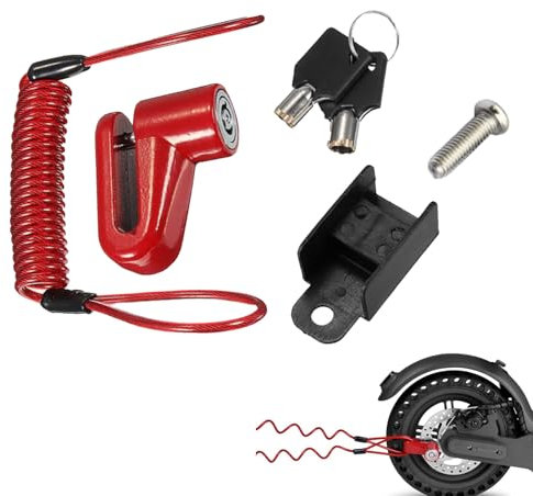 NIYATA 1 x Universal Anti-Theft Bike Wheel Lock with Steel Wire, 2 Keys, 1 Plastic Holder for Electric Scooters, Bicycles, Motorcycles, Red