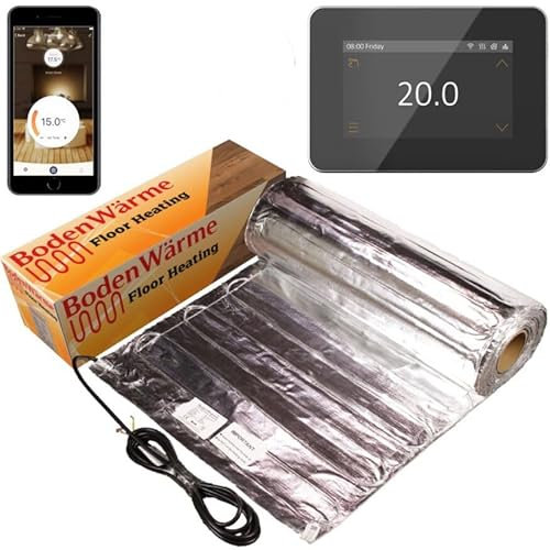 Electric Under Laminate/Wood Foil Underfloor Heating Mat Kit (Including iStat Thermostat - Wifi Enabled) (Black, 3m²)