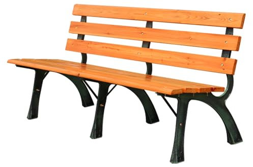 Yajuer Gartenbank Aus Massivem Holz, Armlose Terrassenbänke mit Lattensitz und Eisenrahmen, Große Bank, Ideal für Park, Veranda, Hofdeck(180cm)