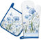 Arquiel Ofenhandschuh und Topflappen 2er Set, 100% Baumwolle Kochhandschuhe, Hitzebeständiger Küchenhandschuh Zum Kochen Backen Grillen Geschenk,Blaue Wildblumen