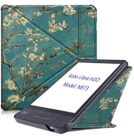 Kobo Libra H2O Étui portefeuille en cuir ultra fin et léger avec support de visionnage et mise en veille automatique pour liseuse 7