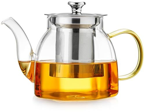 Teiera, MEISINNI Teiera in Vetro, 790 ml, Borosilicato, Teiera con Infusore Resistente al Calore, Ideale per Casa, Viaggi e Campeggio