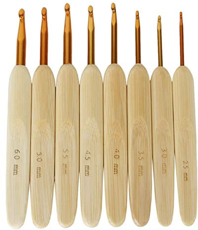 Golden Crochet Hooks Crochet Hooks Set Premium Bamboo Handle Alumina Head Crochet Hooks Needles for Ergonomic Knitting Craft 2.5mm-6.0mm 8pcs