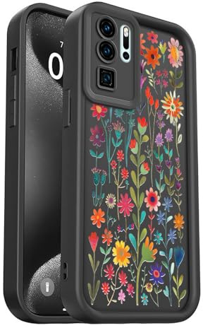 PanXCase Silikon Hülle für Huawei P30 Pro | Weiche Leichte Hülle, Kameraschutz, Stoßfest, Kratzfest, Ergonomisch Konkave Rückseite, Komfortabler Griff, Black,Flowers