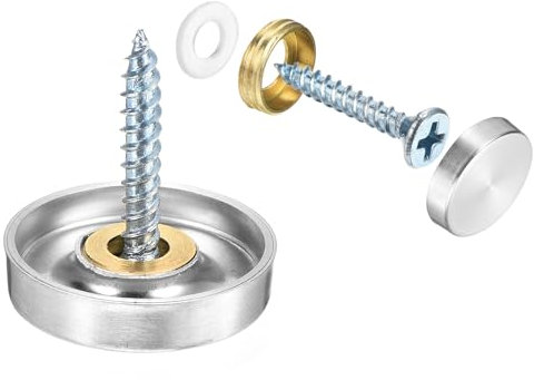 QUARKZMAN 12 Pcs Cache Vis Miroir, 304 Vis en Acier Inoxydable Capuchons Décoratifs Clous de Couverture, Vis Miroir Fixations pour Panneaux Signalisation Publicité, Diamètre 22mm, Argent