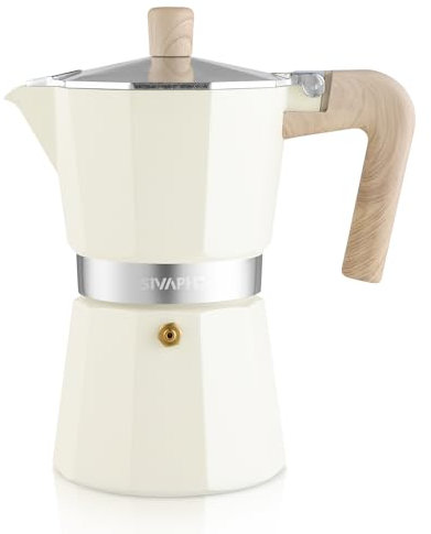 Sivaphe Espresso Kaffeemaschine 6Tassen/300ml Aluminium Moka Kanne,Coffee Maker Moka Pot für Herdplatte, Gas & Elektroherd geeignet, hitzebeständiger Griff,Weiß