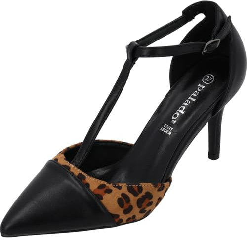 Palado Pumps Damen Jastira – Elegante Schuhe mit Leder-Decksohle - modische High Heels - Bequeme Absatzschuhe Schwarz/Leo UK4,5 - EU37