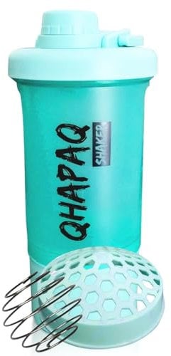 QHAPAQ Blender Bottle Protein Shaker 500ml – Vaso Coctelera shaker con bola batidora, compartimiento para polvos, sin BPA, tapa rosca, sin fugas, ideal para gym, fitness y rehabilitación. (Verde)