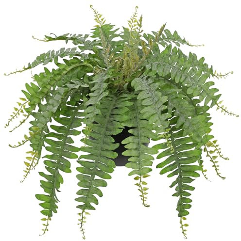 Hollyone 18.8'' Artificial Boston Fern Potted Plant, Fake Fern Bushes in Pot for Indoors & Outdoors, Frosted Faux Plants for Home Decor, Garden, Patio, Balcony, Living Room Decorations