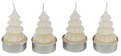 URBNLIVING Lot de 4 bougies chauffe-plat blanches en forme de sapin de Noël pour décoration festive, ensemble de bougies chauffe-plat, centres de table, décoration d'intérieur