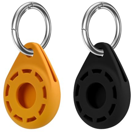 Silicone Case for Tile Sticker 2024 & AirTag 2021 with Keychain, 2 Pack Anti-Scratch Protective Cover for Tile Tracker (Black/Yellow)