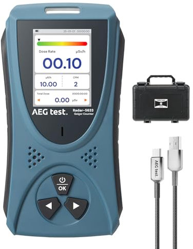 Contatore Geiger AEGTEST Radar-5633 Rilevatore Radiazioni Nucleari con Schermo LCD, Dosimetro Ricaricabile per il Rilevamento di Raggi Beta Gamma X, Misurazioni in CPM μSv/h μR/h μSv - Blu