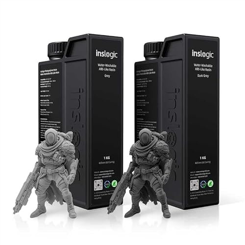 Inslogic 2kg Water-Wash ABS Like Resin, Combines features of ABSLIKE Resin & Water Washable Resin, High Precision, Low Shrinkage, Fast Curing 3D Resin for LCD DLP SLA 3D Printers. (Grey+Dark Grey)