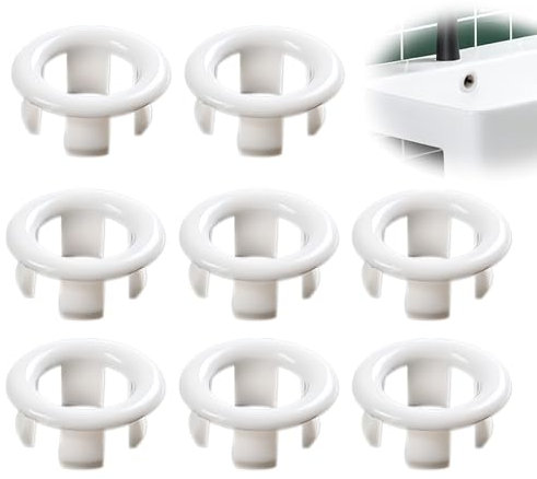 EUYKQNOI 8pcs Anelli di Troppo Pieno - Anello di troppopieno, Copertura Rotonda di Troppo Pieno, lavandino Copertura Universale per lavabo,Bianco