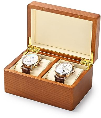 Oirlv Massivholz Uhrenbox für 2 Uhr,Uhrenaufbewahrung(Creme Weiß/Doppel) | auch für Armbänder & Ketten, ordentlich & schützend