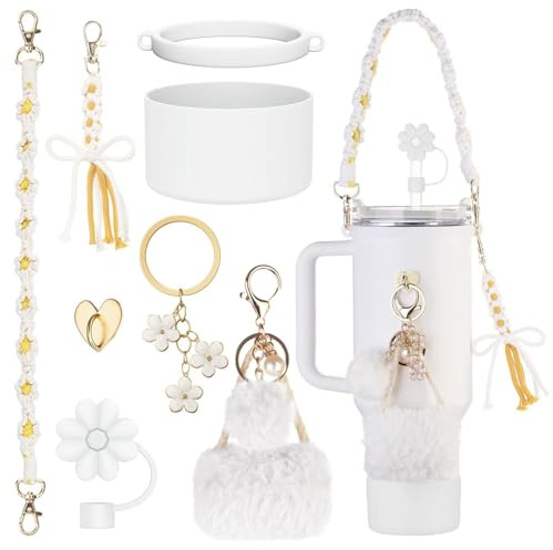HTTDSLF 8 Stück Cup Zubehör Set - Becher Zubehör, Wasserflasche Griff Riemen, Silikon Becher Stiefel, Auslaufsicher Dichtungsset, Cup Accessories für Cup 800-1200ml