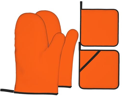 Set di guanti da forno resistenti al calore e presine, arancioni, con impugnatura antiscivolo, per barbecue, cottura e cottura