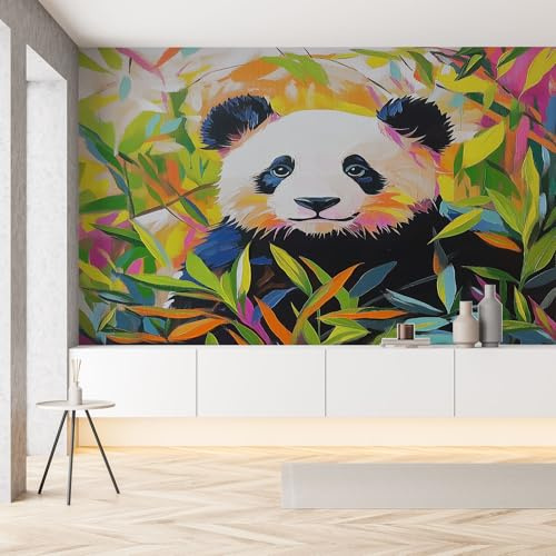 Sobhdga Panda Dessin Animé Papier Peint Adhesif Mural, Bambou Vert Plantes Naturel Papier Adhesif pour Meuble, Revêtement Mural Décoratif Impermeable, Pour Cuisine Salle de Bains, 100x100