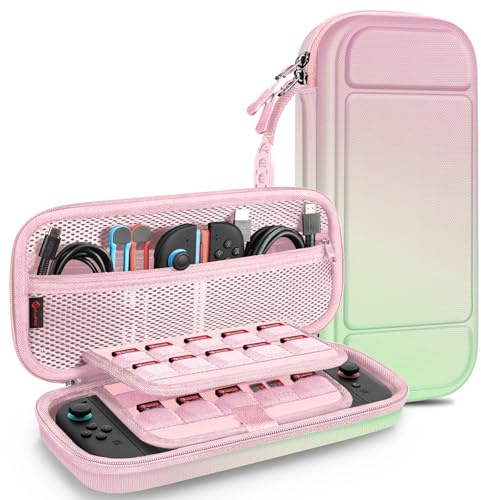 FINTIE Étui pour Nintendo Switch 2 (2025), Antichoc en EVA, Rose Vert | Etui de Voyage, Housse de Transport avec Emplacements Cartes de Jeu et Poche Intérieure pour Accessoires