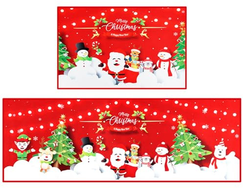 Tapis Vert, panemy 2 Pièces Paillasson Interieur Entree Noel, Tapis de Porte Maison Entrée, Motif de Noël, Noel Decoration Interieur pour Entrée Bain Chambre Cuisine Salon (C)