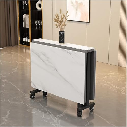 Klappbarer Esstisch Mit 6 Rädern - Schiefer Vielseitiger Esstisch, Ausziehbar Und Platzsparend Für Kleine Räume - Ideal Für Restaurant, Küche, Schlafzimmer -, White, 120x70x75cm/47.2x27.6x29.5in