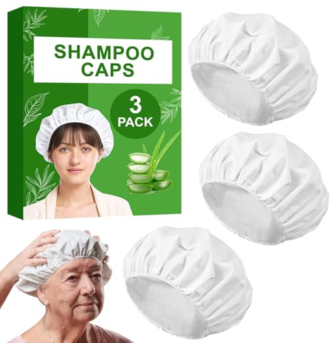 Shampoo Caps No Rinse 3 Pack Microwavable Waterless Shampoo Caps Hair Wash Cap for Elderly, Disabled and Bedridden Patients