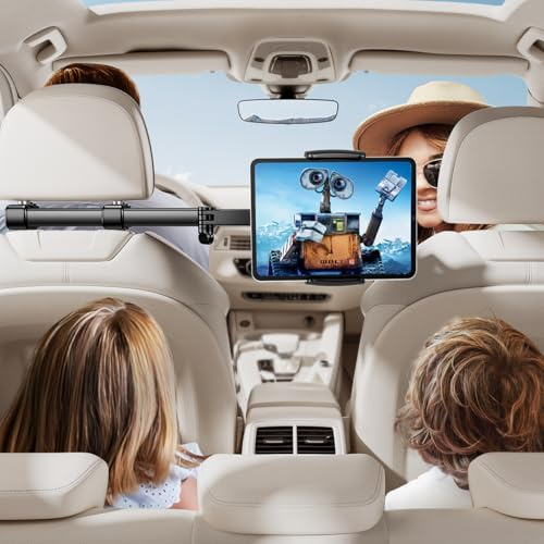 TRYONE Tablet Halterung Auto Kopfstütze - [46cm Langarm] [3 in 1 Ausziehbare] KFZ Tablethalterungen Reise Zubehör für Kinder, Autohalterung für iPad für Sumsung Tab/Switch/Handys & 4,7-13 Zoll Geräte