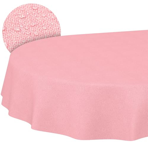 ANRO Tischdecke abwaschbar Pink Leinenoptik oval 220x140 cm Tischwäsche | schmutz- & wasserabweisend, pflegeleicht – waschbar bei 30 °C – ideal für Garten, Terrasse & Esszimmer