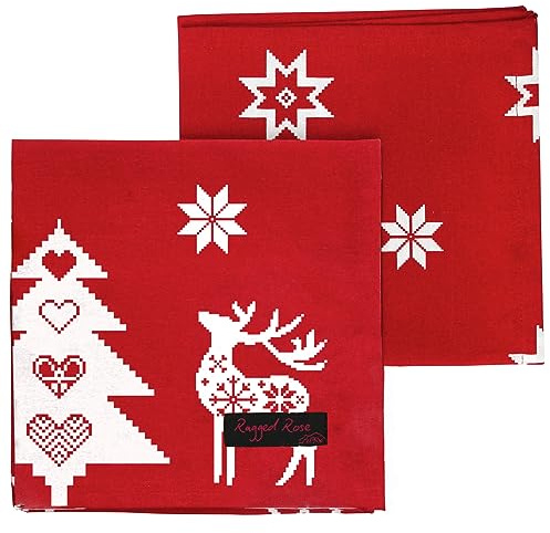 Ragged Rose Weihnachtsserviette – Baumwollservietten für weihnachtlichen Esstisch & Besteck – rote Sternservietten Geschenkverpackte Stoffservietten 4-40 cm x 40 cm