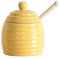 Yellow Porcelan Beehive Honey Pot with Wooden Dipper