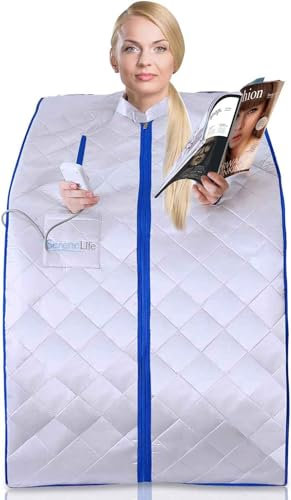 SereneLife Sauna Portable, Sauna Infrarouge, Vapeur, Spa Maison, Tente Chauffante Mobile, Pliable Cabine avec Coussin Chauffant et Chaise Pliant
