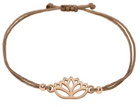 Selfmade Jewelry Armband Damen Roségold Lotus Größenverstellbares Makramee Armkettchen mit Lotusblüten Inkl. Geschenkverpackung (Rosegold - Braun)
