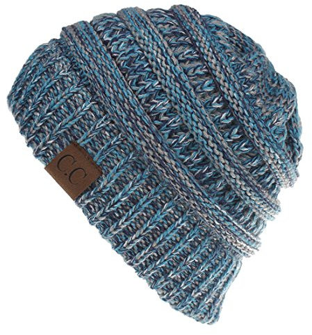 Yixda Unisex Wintermütze Messy High Bun Pferdeschwanz Slouch Beanie Mütze (Mix Blau)