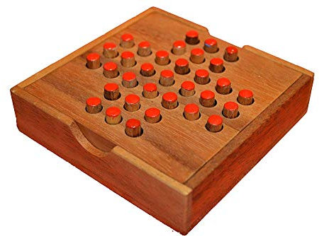 Solitaire Box small Reisespiel Solitär Steckhalma Steckerspiel Knobelholz Denkspiel Knobelspiel Geduldspiel für einen Spieler