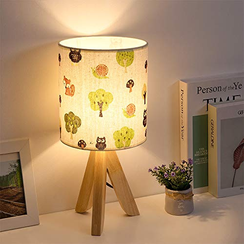 HAITRAL Tripod Table Lamp - Kids Nightstand Lamp with Fabric Cartoon Lampshade for Bedrooms and Living Room