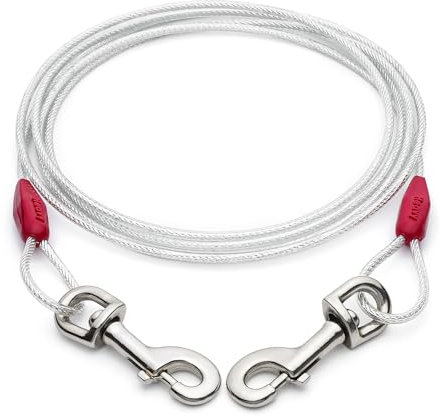 10ft Dog Tie Out Cable for 125lb Dogs with 360° Swivel Lockable Hook and PVC Coating | Outdoor Training Lead | Durable Pet Runner Tether | Tie Out Cable for Dogs