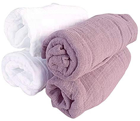 Pippi Mulltücher 4er Pack Spucktücher Biobaumwolle (weiß/Flieder)