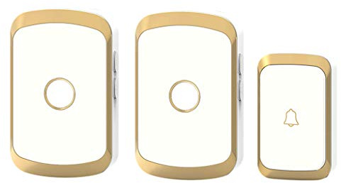LIUXIUER Wireless Doorbell Waterproof, 1 Transmitter And 2 Receivers Wall Plug-In Cordless Doorbell, 300M (984FT) Transmission Distance, 4 Volume Levels / 36 songs,Gold